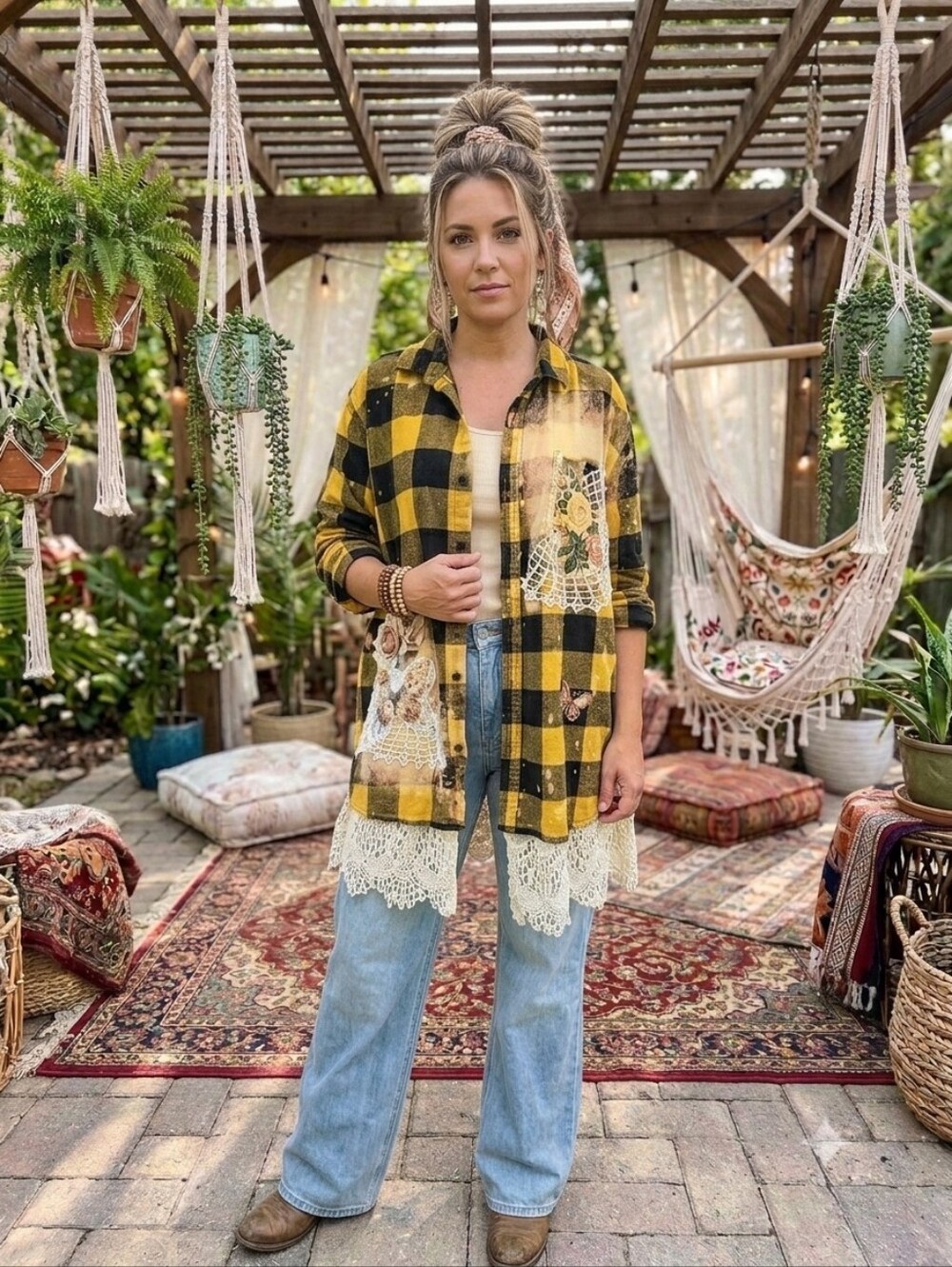 CUSTUM FLANNEL DUSTER WITH FLORAL PATCHWORK SM-1X